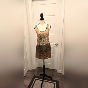 EXPRESS Gold Sequin Ombre Scoop Neck Sleeveless Mini Party/Cocktail Dress, S
